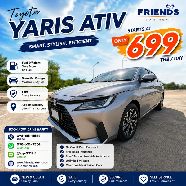 Sedan rental price at Udon Thani Airport, from 699 THB per day