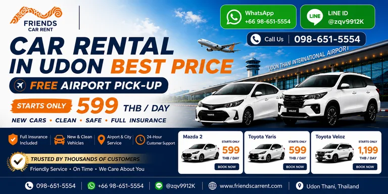 Friends Car Rent price list for Udon Thani Airport car rental